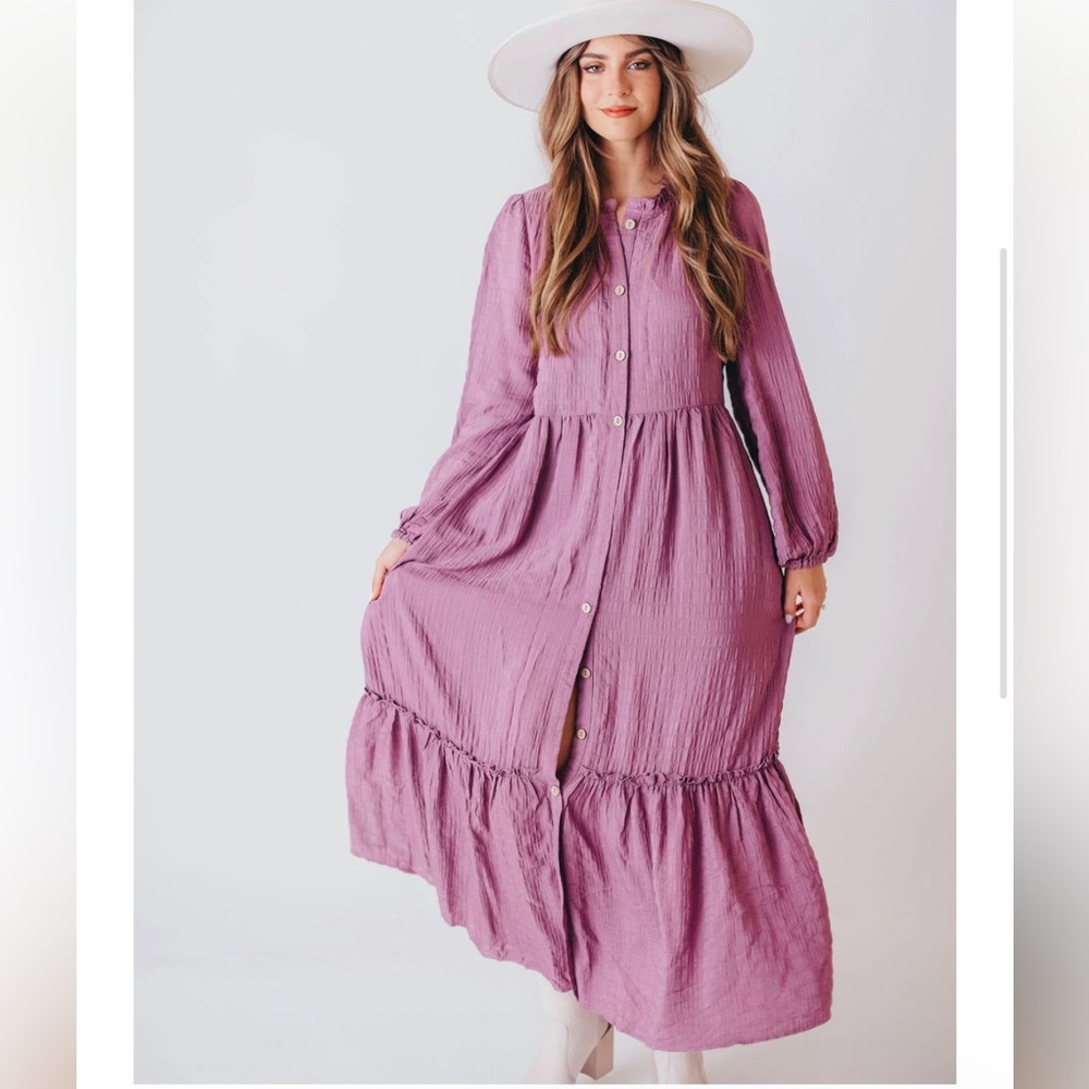 Listicle | Embossed Textured Button Down Maxi Dress in Plum